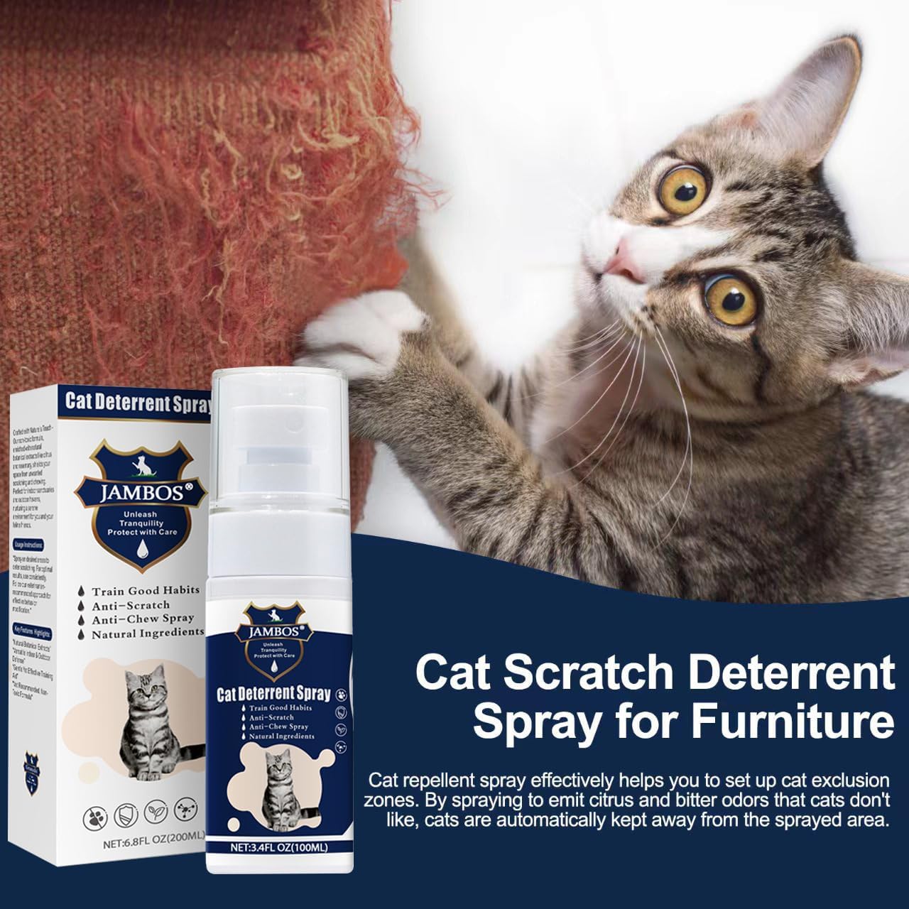 2 Bottles Cat Deterrent Spray – Natural, Non-Toxic Anti-Scratch Spray