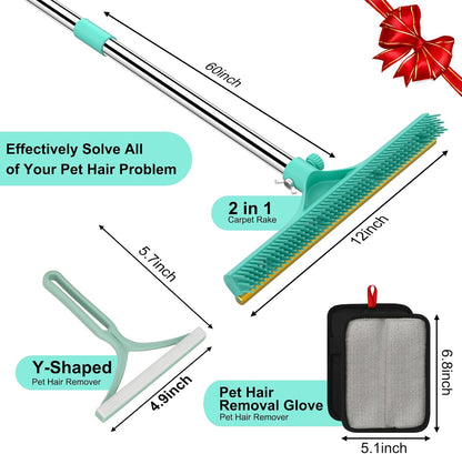 Carpet Rake for Pet Hair Removal - 60" Adjustable Long Handle Carpet Rake