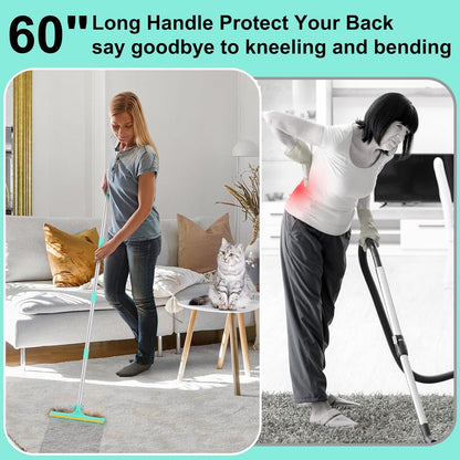 Carpet Rake for Pet Hair Removal - 60" Adjustable Long Handle Carpet Rake