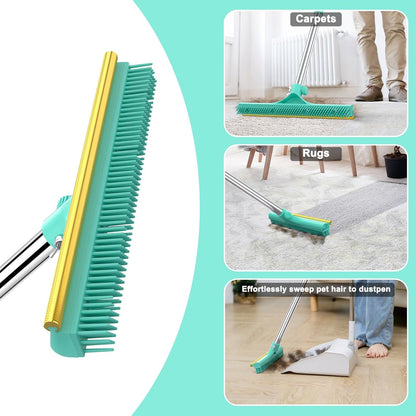 Carpet Rake for Pet Hair Removal - 60" Adjustable Long Handle Carpet Rake