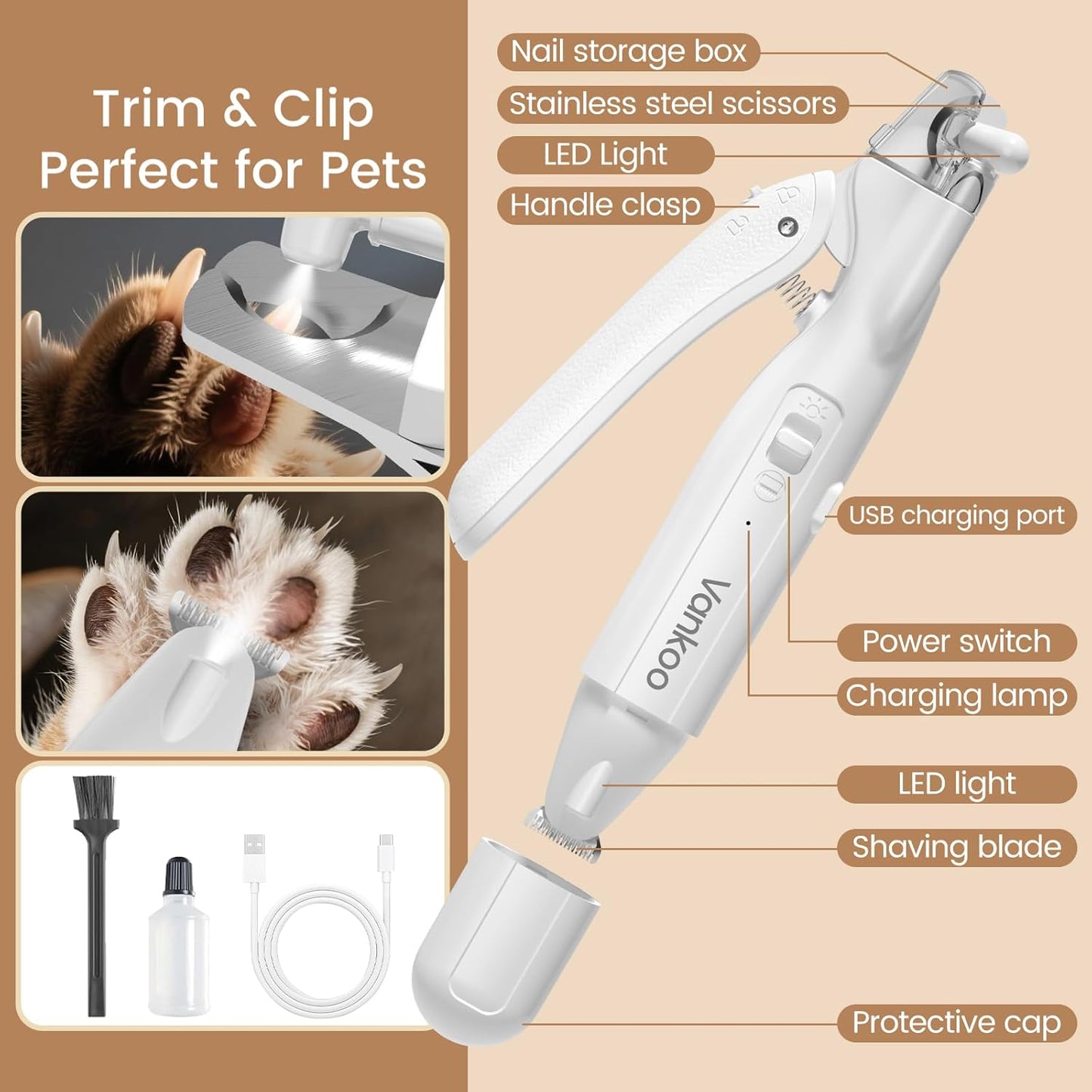2 in 1 Dog Nail Trimmers & Clippers with LED Lights