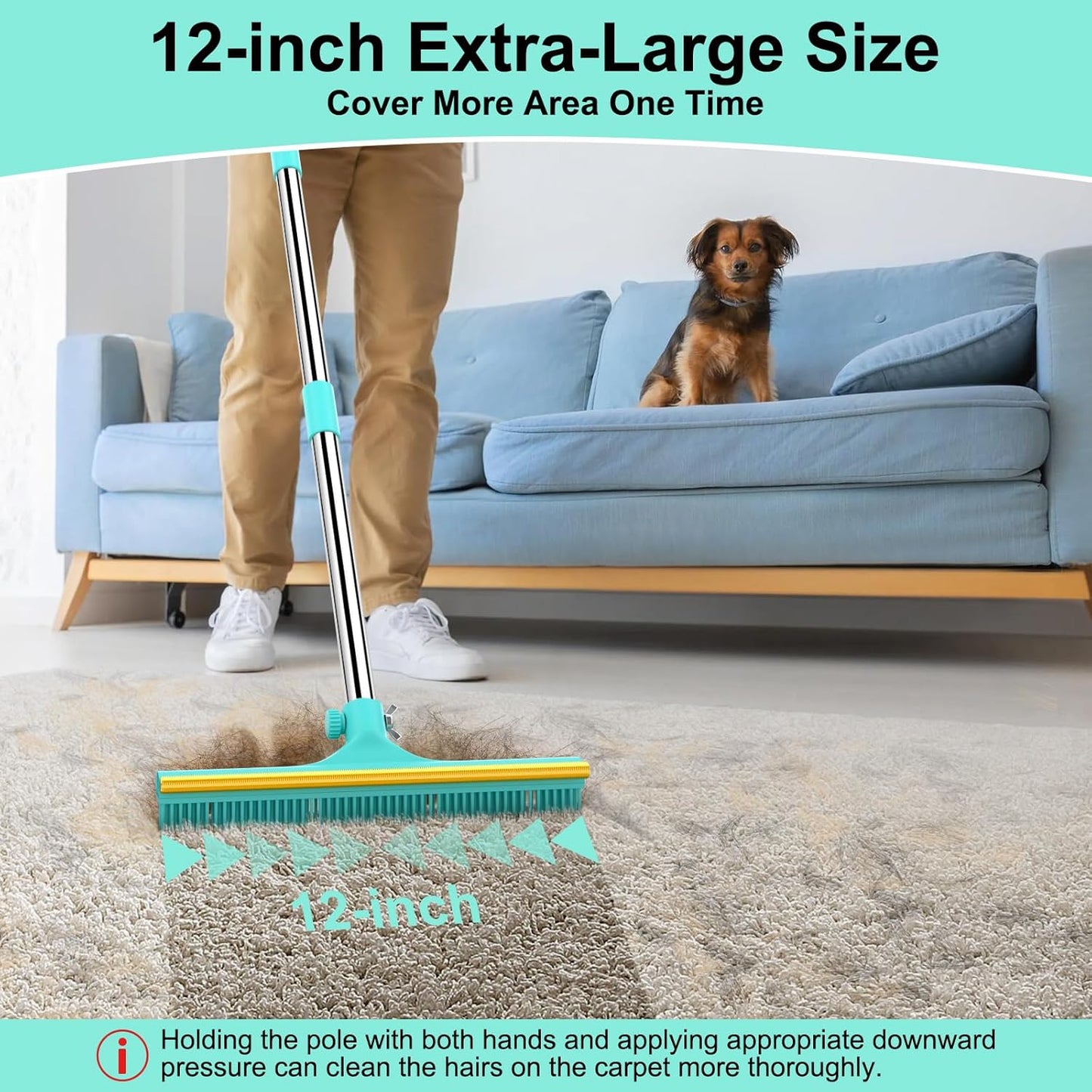 Carpet Rake for Pet Hair Removal - 60" Adjustable Long Handle Carpet Rake