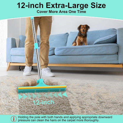Carpet Rake for Pet Hair Removal - 60" Adjustable Long Handle Carpet Rake